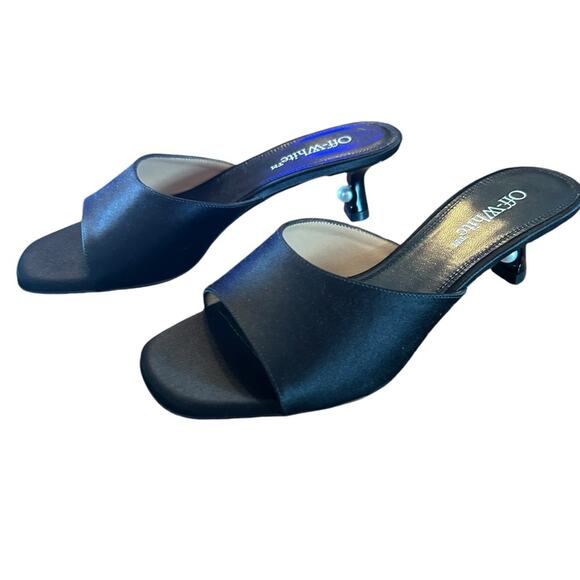 Off- WhitePop Lollipop Kitten Heel Slide Sandals Silk Blend NEW EU 39 US 9